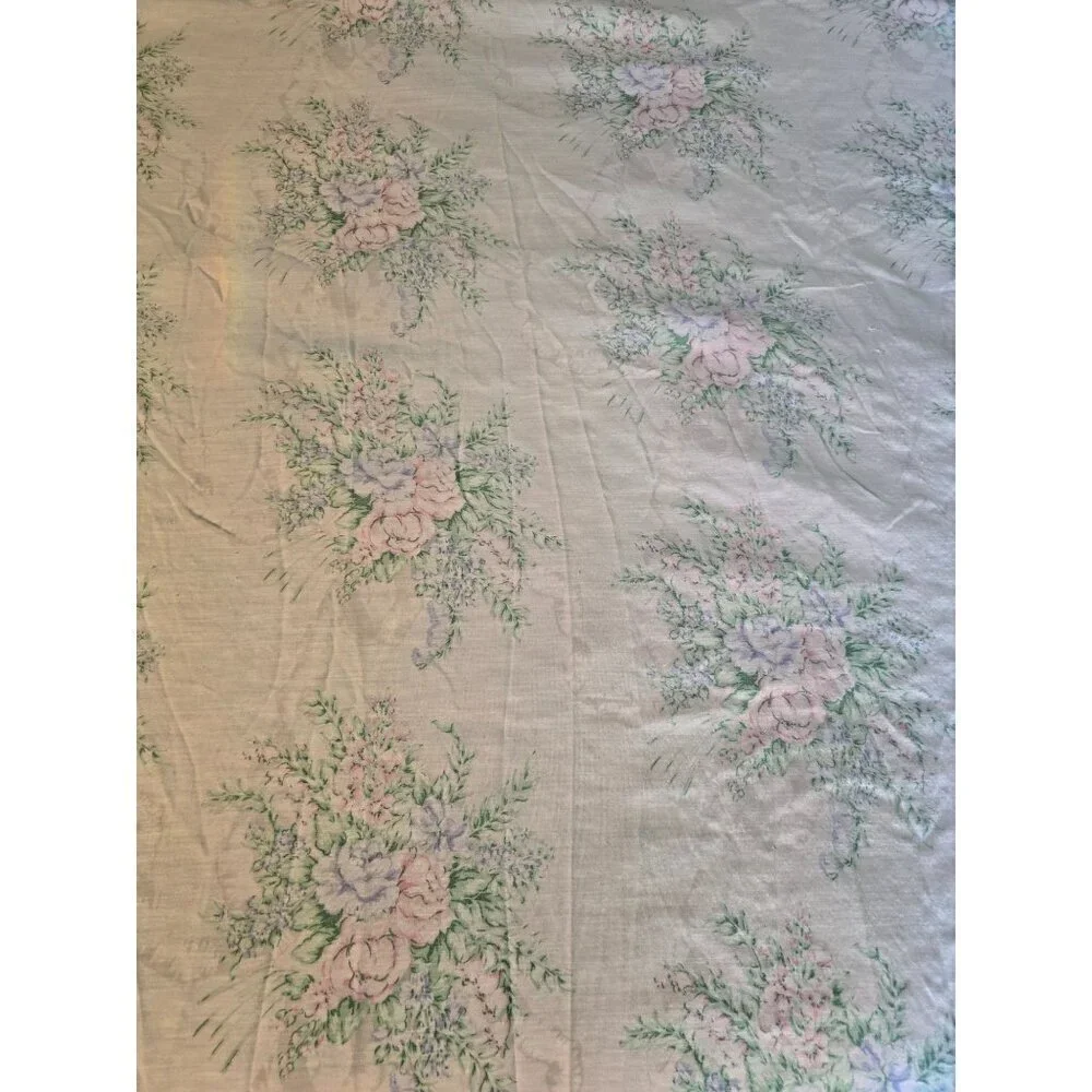Vintage 60s 70s Pastel Spring Floral Cotton Sheet Bloomcore Cottagecore